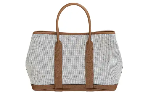 HERMES Garden Party Officier Canvas With Negonda Cow Leather Handbag 30 Women's Beige & Gray