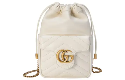 GUCCI Marmont Leather Bucket Bag, Shoulder Bag, Crossbody Bag Mini Women's White