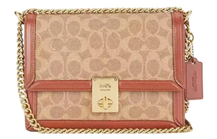 COACH Hutton Cow Leather Envelope Bag, Shoulder Bag Women's Brown Yellow