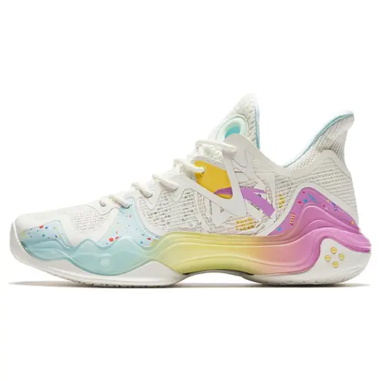 ANTA Shock Wave 4 Basketball Shoes Men Mid-Top Yellow/Pink
