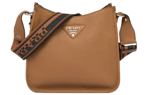 PRADA Leather Hobo Bag, Crossbody Bag, Shoulder Bag Women's Caramel