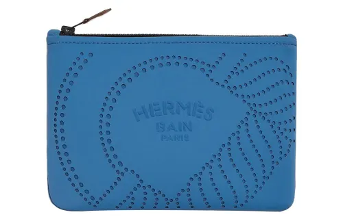 HERMES Neobain Canoe H Calfskin Clutch Storage Bag Trumpets Women's Sky Blue