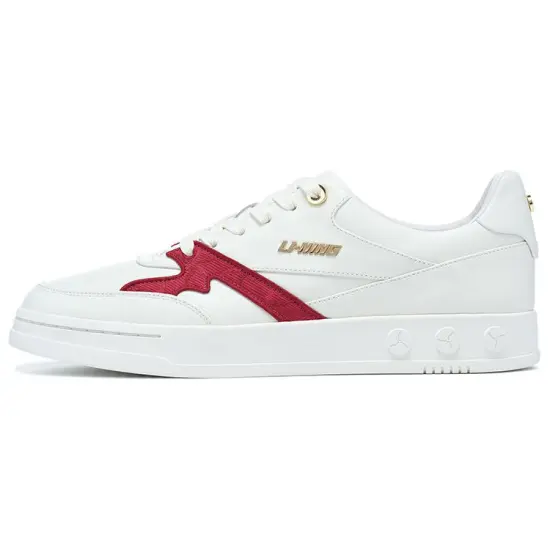 LI-NING 1990 001 Anti-Slip Wear-Resistant Low-Top Skateboard Shoes Men's White Red