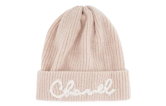 Chanel 1986-1988 beaded-logo ribbed-knit beanie hat