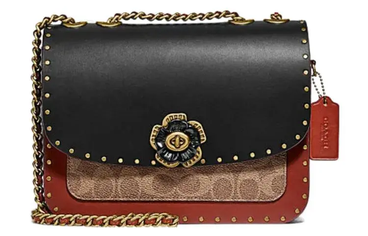 COACH Madison Cow Leather With Snake Skin Envelope Bag, Crossbody Bag, Shoulder Bag Medium Women's Black & Brown
