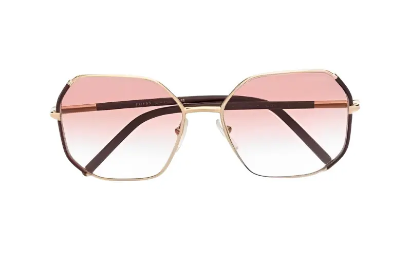 PRADA Plate Frame Irregular Shape Sunglasses Women's Umber