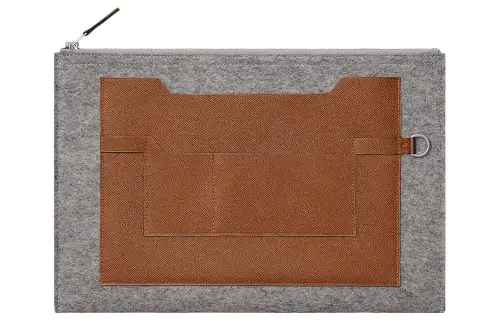 HERMES Toodoo Wool Felt, Epsom Calfskin Clutch Men's Gray & Gold