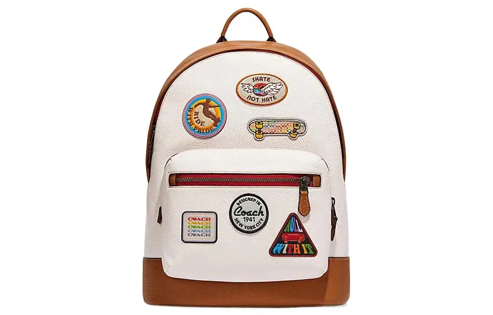 COACH West Cow Leather With Textile Backpack Regular Women's White & Brown