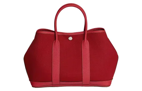 HERMES Garden Party Canvas With Negonda Calfskin Handbag 30 Women's Hermès Red & Carmine