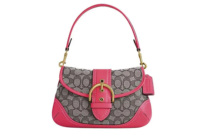 COACH Soho Fabric With Leather Crescent Bag, Shoulder Bag Women's Strawberry Red & Gray