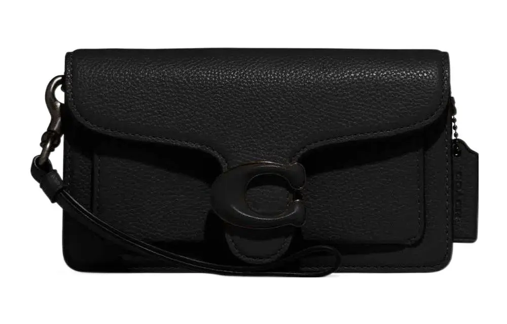 COACH Wristlet Pebble Texture Cow Leather Crossbody Bags Small Women's Black