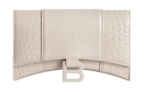 Balenciaga Hourglass Crocodile Embossed Calfskin Shoulder Bag, Crossbody Bag, Wallet Women's Light Umber