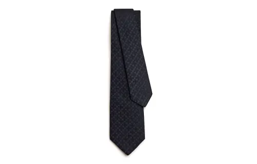 HERMES Faconnee Silk Ties Men's Black