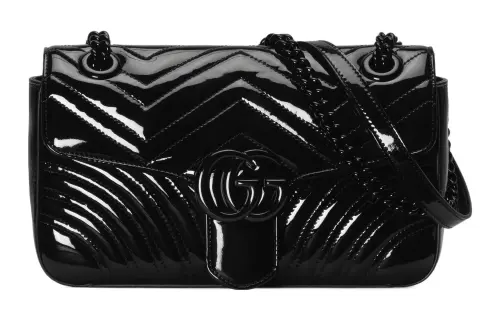 GUCCI GG Marmont Patent Leather Crossbody Bag, Shoulder Bag Women's Black