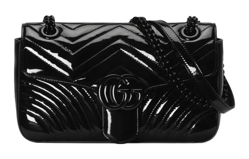 GUCCI GG Marmont Patent Leather Crossbody Bag, Shoulder Bag Women's Black
