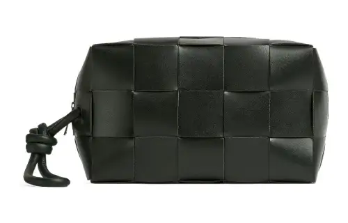 Bottega Veneta Intrecciato Cow Leather Toiletry Bag, Travel Bag Men's Dark Green