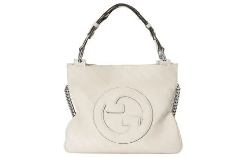 GUCCI Blondie Leather Tote Bag, Shopping Bag, Handbag Small Women's White
