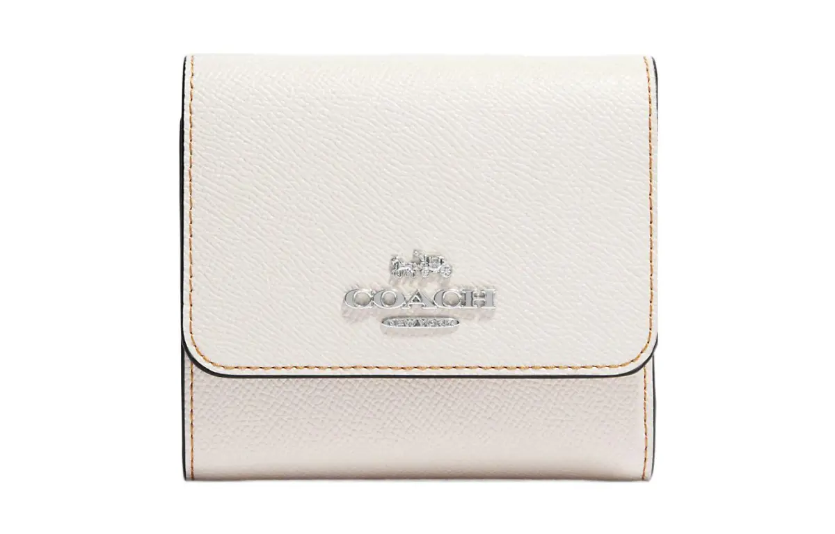 COACH Trifold Wallet Cross Grain Leather Coin Purse Wallet Women's White