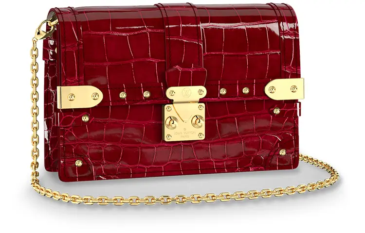 LOUIS VUITTON Trunk Polished Crocodile Leather Soft Box Chain Wallet, Crossbody Bag, Shoulder Bag Women's