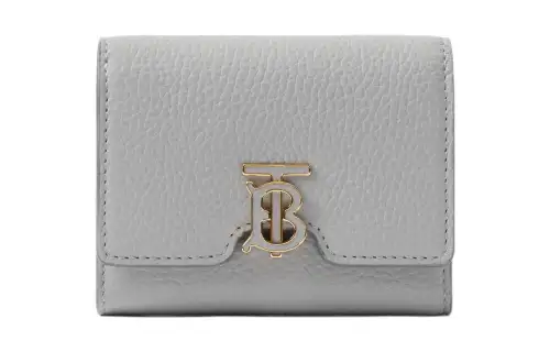 Burberry Grain Cow Leather Wallet Small Women's Gray
