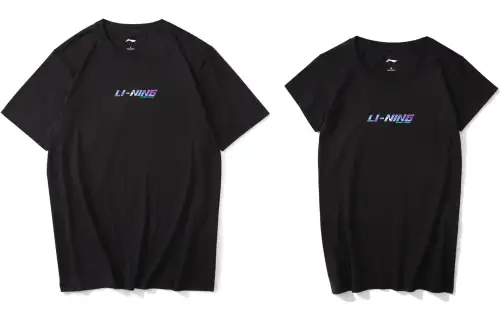 Li Ning Non Shoes T Shirts Unisex 2 Pack Black+Black Crew Neck Moderate Straight Fit