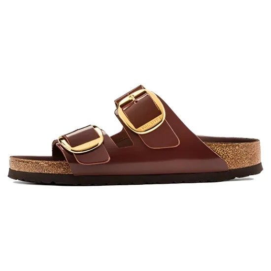 Birkenstock Arizona Big Buckle Natural Leather Patent 'Clay Dark Brown' Women's