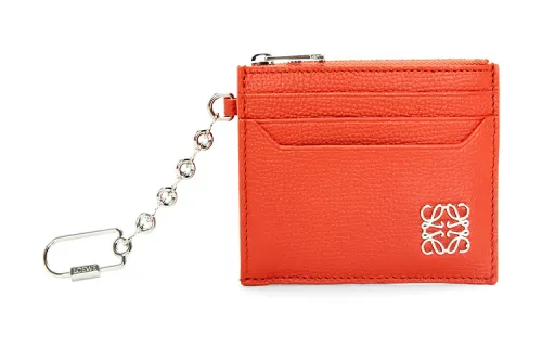LOEWE Anagram Pebble Texture Cow Leather Card Holder Women's Orange