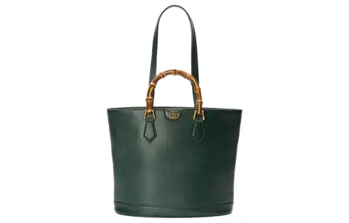 GUCCI Diana Leather Tote Bag, Shopping Bag, Shoulder Bag, Handbag Medium Women's Dark Green