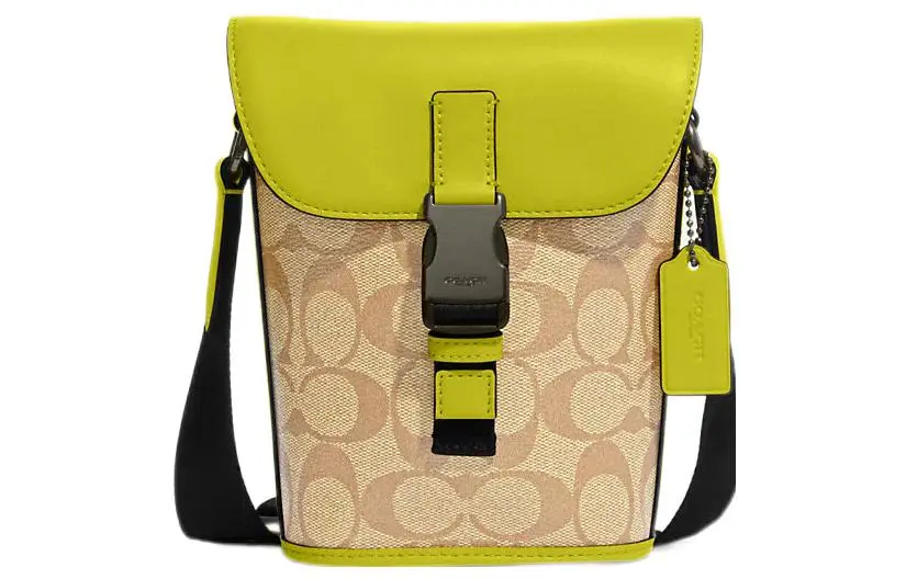 COACH Track Coated Canvas With Smooth Calfskin Shoulder Bag, Crossbody Bag Small Men's Lemon & Khaki
