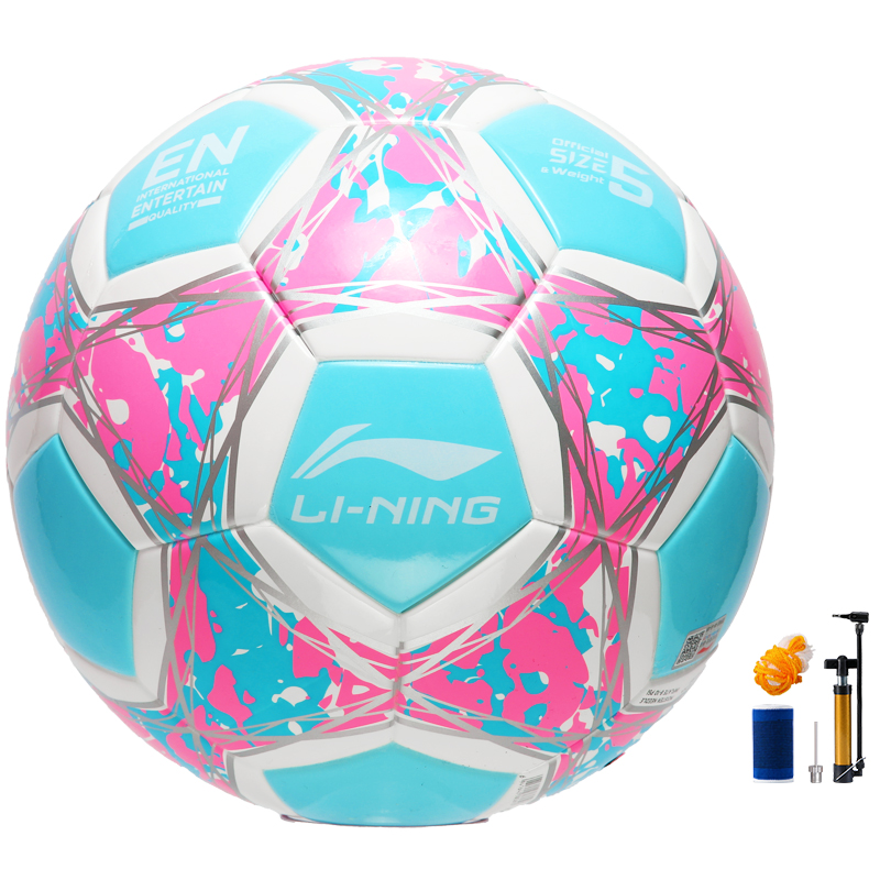 Li Ning Size 4 5 Size Soccer Ball TPU Machine Stitched Soccer Ball Unisex Light Blue Pink