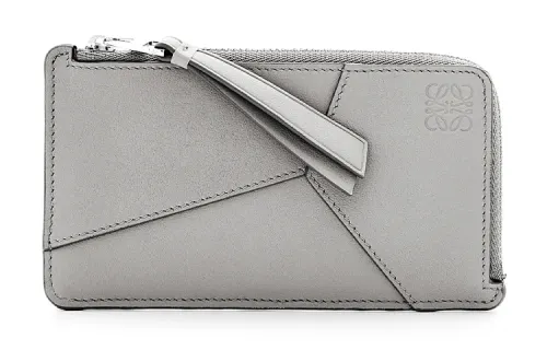 LOEWE Puzzle Cow Leather Card Holder Women's Asphalt Gray