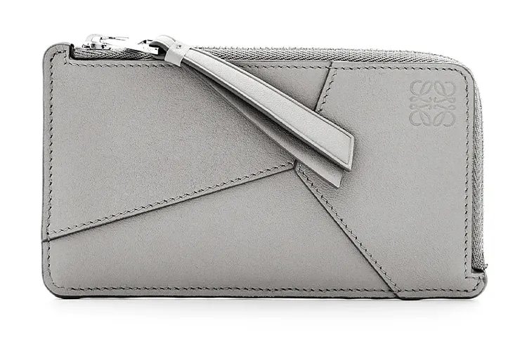 LOEWE Puzzle Cow Leather Card Holder Women's Asphalt Gray
