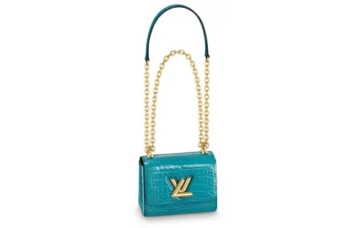 LOUIS VUITTON Twist Shiny Alligator Leather Shoulder Bag, Crossbody Bag Mini Women's Blue Duck Blue