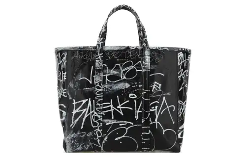 Balenciaga Leather With Fabric Tote Bag, Shopping Bag, Handbag Medium Women's Black