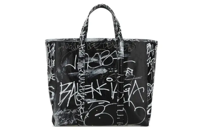 Balenciaga Leather With Fabric Tote Bag, Shopping Bag, Handbag Medium Women's Black