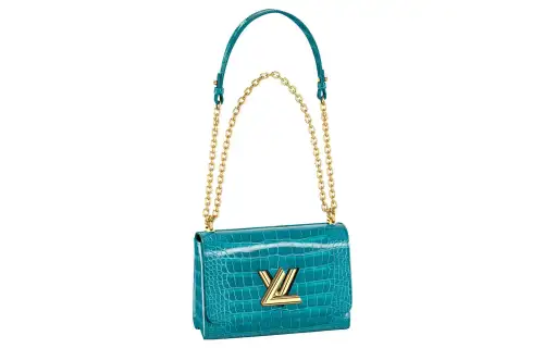 LOUIS VUITTON Twist Polished Crocodile Leather Crossbody Bag, Shoulder Bag Medium Women's Blue Duck Blue