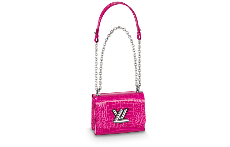 LOUIS VUITTON Twist PM metal logo sliding non-detachable chain strap glossy crocodile leather shoulder crossbody bag small women's purple