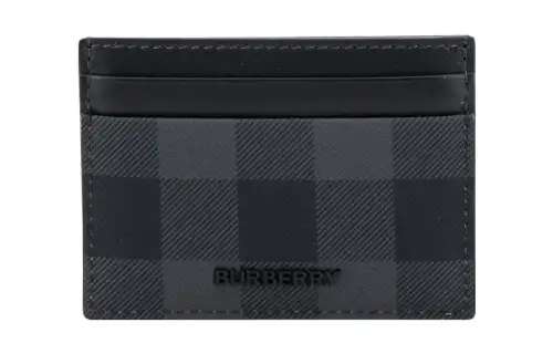 Burberry Plaid Cotton Wallet, Card Holder Men's Black Gray