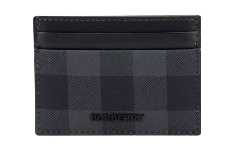 Burberry Plaid Cotton Wallet, Card Holder Men's Black Gray