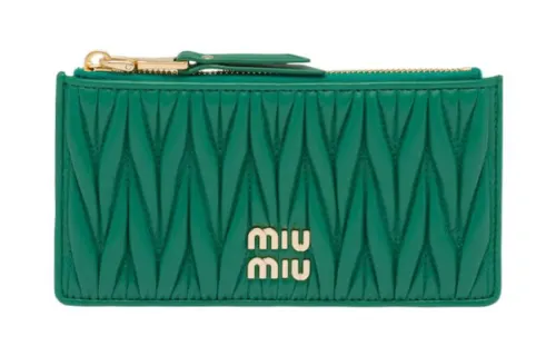 MIU MIU Matelassé Nappa Leather Wallet Regular Women's Green