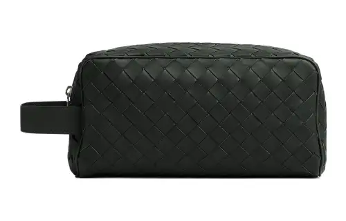 Bottega Veneta Cow Leather Clutch Travel Bag Men's Dark Green/Stone Green