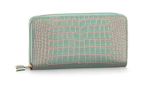 LOUIS VUITTON Zippy High Gloss Alligator Leather Wallet Women's Green