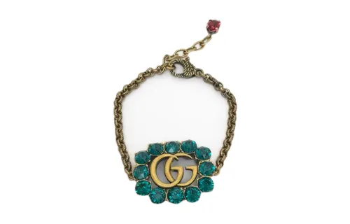 GUCCI Brass Faux Crystal Bracelets Unisex Gold