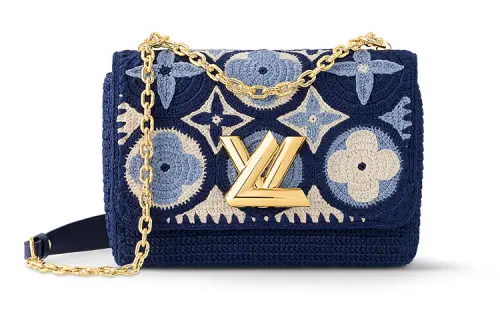 LOUIS VUITTON Twist Fabric With Cow Leather Shoulder Bag, Crossbody Bag Medium Women's Blue