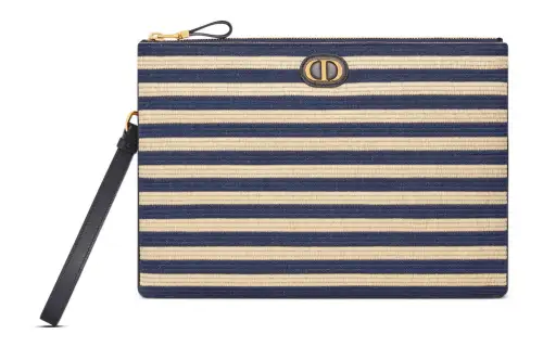 DIOR Caro Raffia Grass Clutch Large Women's Natural/Denim Blue