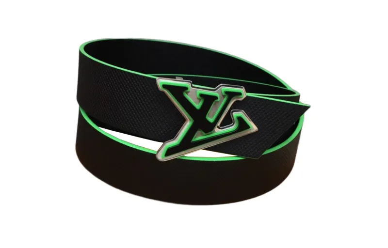 LOUIS VUITTON Leather Belts Men's Black Width 3.5cm