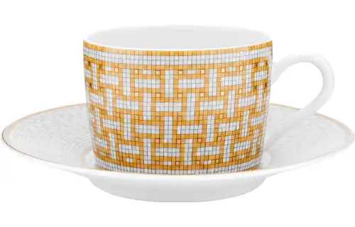 HERMES Mosaic * gold, tea cup, ceramic set, coffee yellow gift box, 2 sets, 160 ml