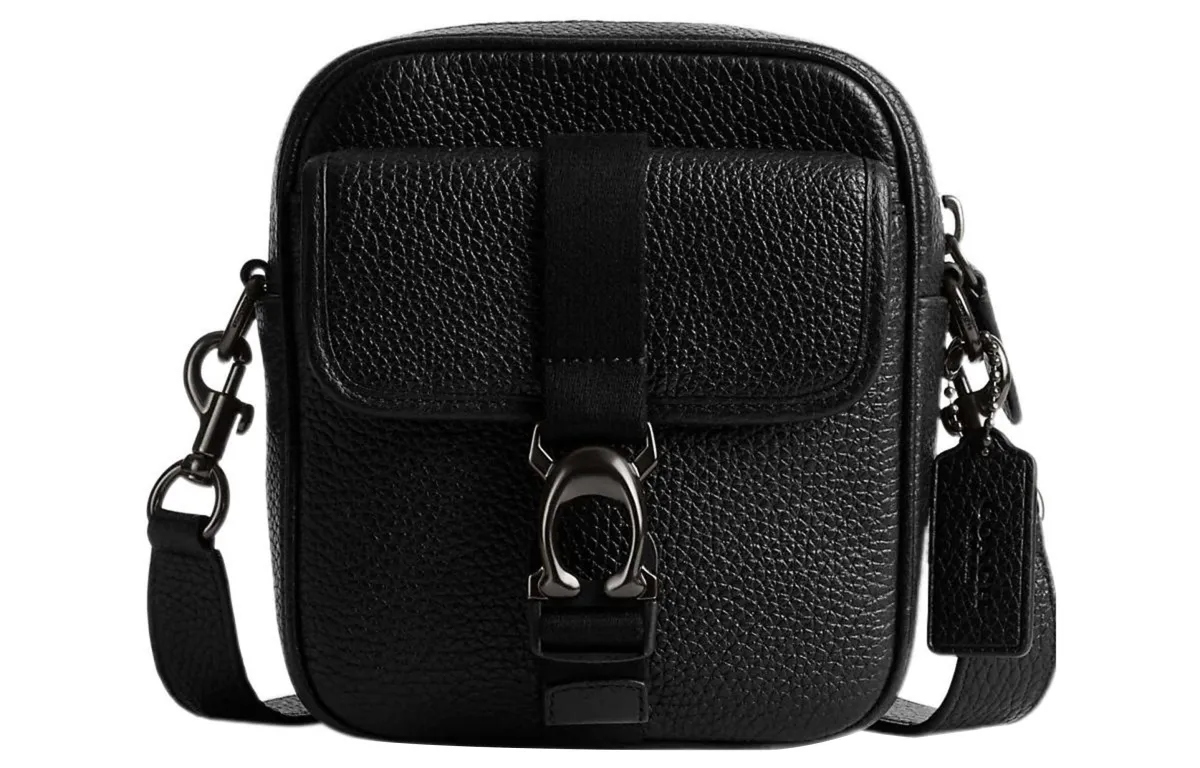 COACH Pebbled Leather Camera Bag, Crossbody Bag, Shoulder Bag Mini Men's Black