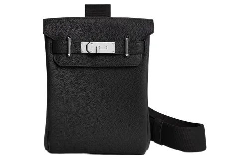 HERMES Hac A Dos Silver Tone Buckle Togo With Evercolor Leather Shoulder Bag, Crossbody Bag Small Men's Black