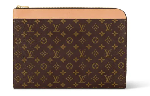 LOUIS VUITTON Coated Canvas With Leather Trim Envelope Bag, Clutch Large Men's Brown